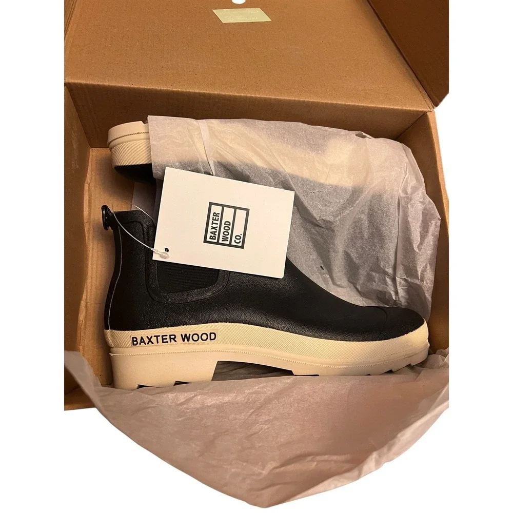 BAXTER WOOD Unweathered Black W/ White Sole Chelsea Woman's‎ Boots SIZE 9 NIB!!!